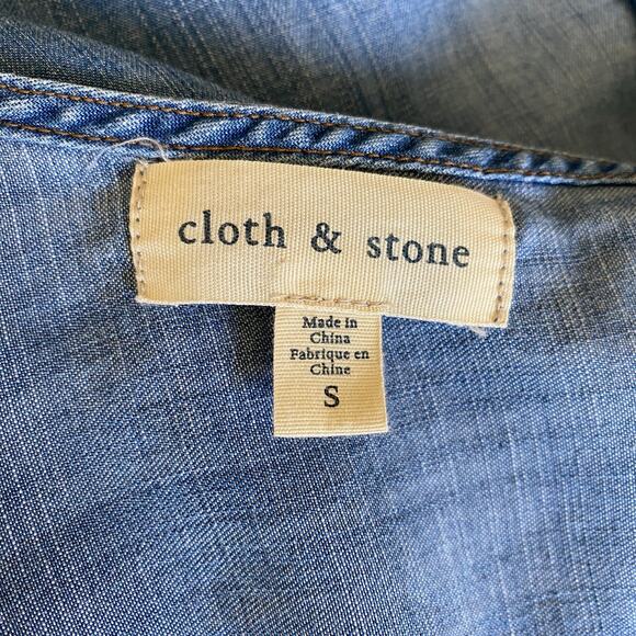 Cloth & Stone Anthropologie Chambray Dress Sz 3/4 Ruffle Sleeves Open Tie Back - Picture 4 of 16